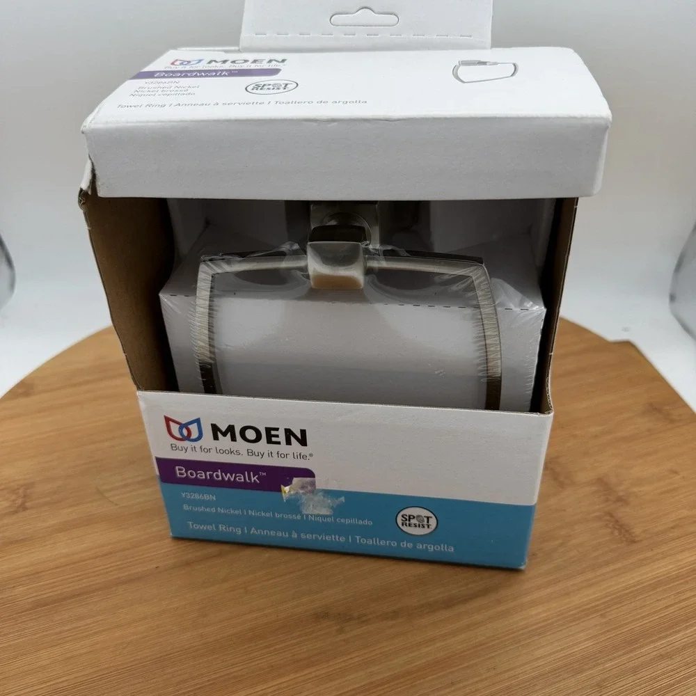 NIB Moen Y3286BN Towel Ring Boardwalk Collection Brushed Nickel